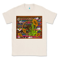 Natural cactus and sunflowers with old wheel serape leopard cowhide background Classic Tee - Artiststas
