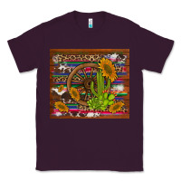 Plum cactus and sunflowers with old wheel serape leopard cowhide background Classic Tee - Artiststas