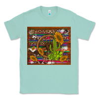 Seafoam cactus and sunflowers with old wheel serape leopard cowhide background Classic Tee - Artiststas