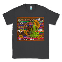 Smoke cactus and sunflowers with old wheel serape leopard cowhide background Classic Tee - Artiststas