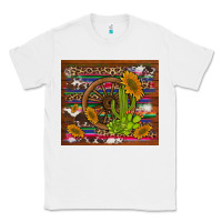 White cactus and sunflowers with old wheel serape leopard cowhide background Classic Tee - Artiststas