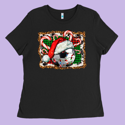 Soccer Ball Christmas With Hat And Candy Cane Ladies Tee Designed By Fadigitalartstudio