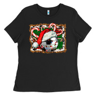 Black Soccer Ball Christmas With Hat And Candy Cane Ladies Tee - FaDigitalArtStudio
