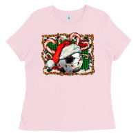 Bubblegum Pink Soccer Ball Christmas With Hat And Candy Cane Ladies Tee - FaDigitalArtStudio