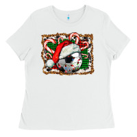 White Soccer Ball Christmas With Hat And Candy Cane Ladies Tee - FaDigitalArtStudio