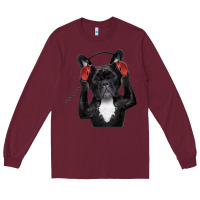 Burgundy french bulldog dj style Long Sleeve Tee - artisFamous