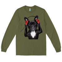 Army Green french bulldog dj style Long Sleeve Tee - artisFamous