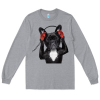Heather Grey french bulldog dj style Long Sleeve Tee - artisFamous