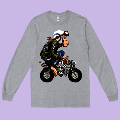 Monkey Bike Cartoon Long Sleeve Tee Designed By Artisfamous