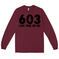 Burgundy live free or die 603 tree Long Sleeve Tee - artisFamous