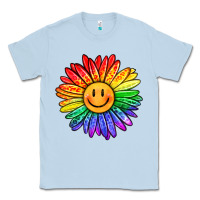 Dusty Blue rainbow smiley face sunflower Classic Tee - OliviaCreatesArt