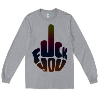 Heather Grey fuck you middle finger Long Sleeve Tee - artisFamous