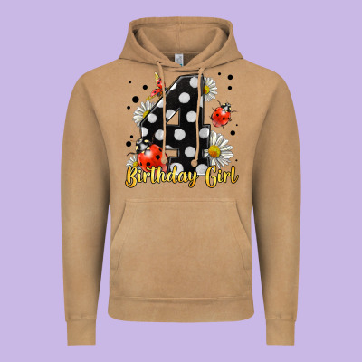 Ladybug Birthday Girl Age 4 Vintage Hoodie Designed By Lillyallendesigns