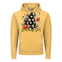 Vintage Mustard ladybug birthday girl age 4 Vintage Hoodie - LillyAllenDesigns