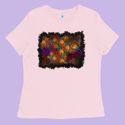 Halloween Pumpkin Background Ladies Tee Designed By Bundleandbundleshop