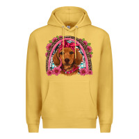 Antique Gold dachshund puppy floral rainbow Premium Hoodie - Artiststas