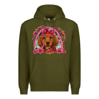 Army Green dachshund puppy floral rainbow Premium Hoodie - Artiststas