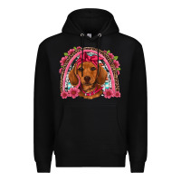 Black dachshund puppy floral rainbow Premium Hoodie - Artiststas