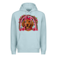 Blue Mist dachshund puppy floral rainbow Premium Hoodie - Artiststas