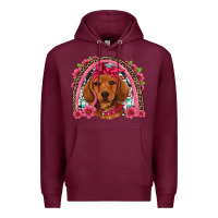 Burgundy dachshund puppy floral rainbow Premium Hoodie - Artiststas
