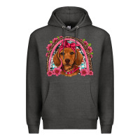 Charcoal Heather dachshund puppy floral rainbow Premium Hoodie - Artiststas