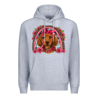 Heather Grey dachshund puppy floral rainbow Premium Hoodie - Artiststas
