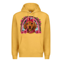 Mustard dachshund puppy floral rainbow Premium Hoodie - Artiststas