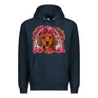 Navy dachshund puppy floral rainbow Premium Hoodie - Artiststas