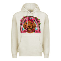 Oatmeal Heather dachshund puppy floral rainbow Premium Hoodie - Artiststas
