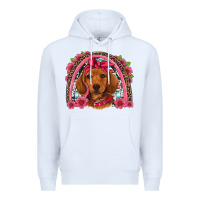 White dachshund puppy floral rainbow Premium Hoodie - Artiststas