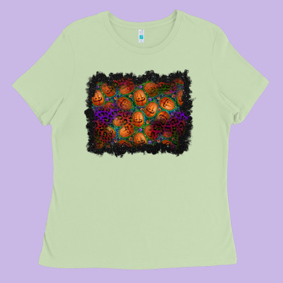 Halloween Pumpkin Background Ladies Tee Designed By Bundleandbundleshop