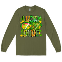 Army Green Lucky Dude Long Sleeve Tee - CowhideDigitalArt
