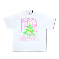 White Merry Neon Christmas Urban Heavy Tee - CowhideDigitalArt