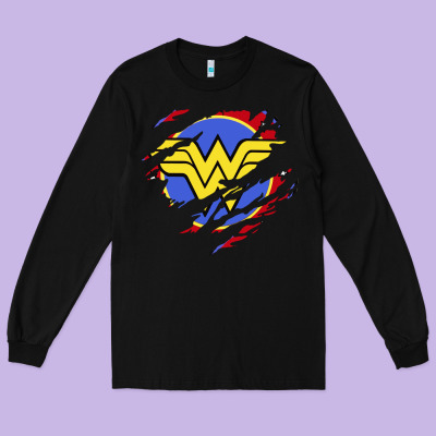 Tear Off Wonder Woman Shield Long Sleeve Tee Designed By Artisfamous