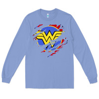Colony Blue tear off wonder woman shield Long Sleeve Tee - artisFamous