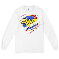 White tear off wonder woman shield Long Sleeve Tee - artisFamous