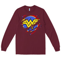 Burgundy tear off wonder woman shield Long Sleeve Tee - artisFamous