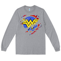 Heather Grey tear off wonder woman shield Long Sleeve Tee - artisFamous