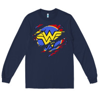 Navy tear off wonder woman shield Long Sleeve Tee - artisFamous