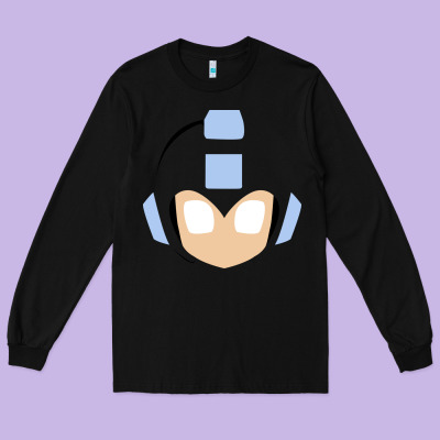 Mega Man Retro Video Game Face Long Sleeve Tee Designed By Artisfamous