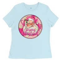 Baby Blue Pink Merry Christmas Santa Ladies Tee - FaDigitalArtStudio