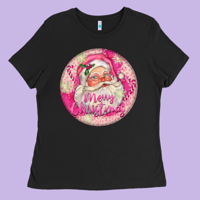 Pink Merry Christmas Santa Ladies Tee Designed By Fadigitalartstudio