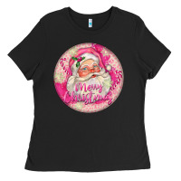 Black Pink Merry Christmas Santa Ladies Tee - FaDigitalArtStudio
