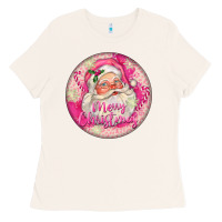 Bone Pink Merry Christmas Santa Ladies Tee - FaDigitalArtStudio