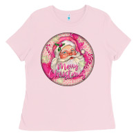 Bubblegum Pink Pink Merry Christmas Santa Ladies Tee - FaDigitalArtStudio