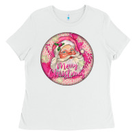 White Pink Merry Christmas Santa Ladies Tee - FaDigitalArtStudio