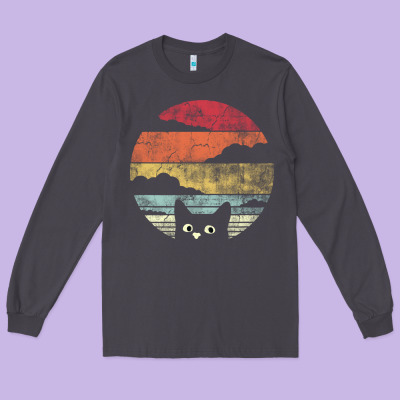 Cat Retro Vintage Style Long Sleeve Tee Designed By Artisfamous