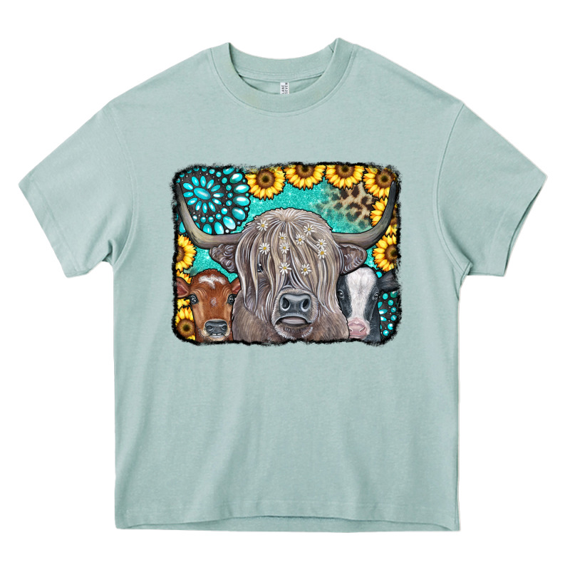 Cows Glitter Turquoise Leopard Sunflowers Heavy Core Tee by CowCowDesign | Teevron