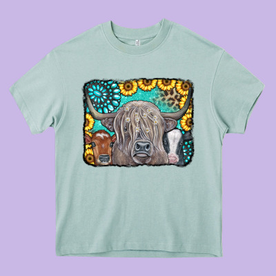 Cows Glitter Turquoise Leopard Sunflowers Heavy Core Tee Designed By Cowcowdesign