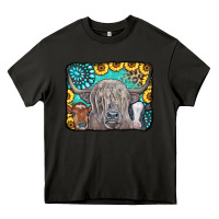 Asphalt Cows Glitter Turquoise Leopard Sunflowers Heavy Core Tee - CowCowDesign